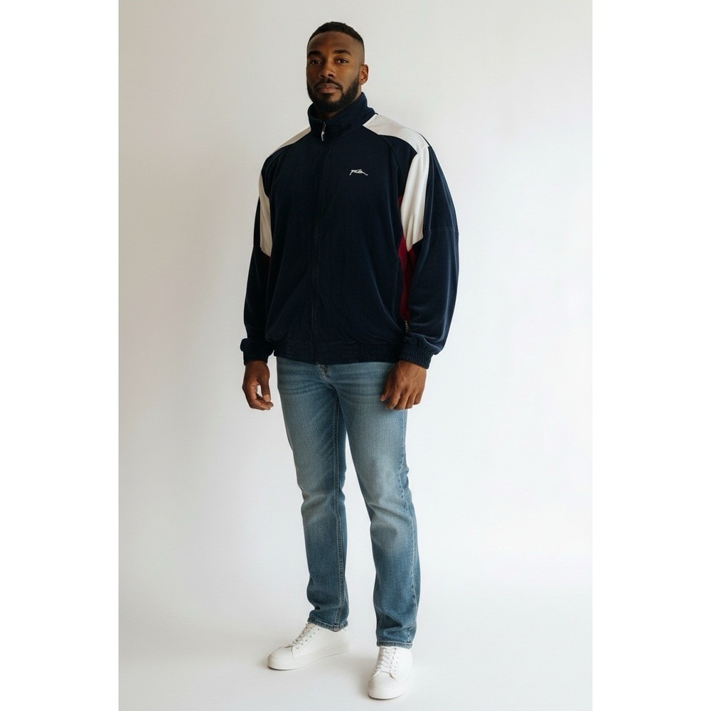 FUBU Sport Vintage 4X Velour Track Jacket Navy Red White Full Zip Y2K Hip Hop